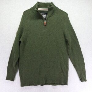 Superdry Sweater‎ Mens XL Lambswool 1/4 Zip Pullover Mock Neck Green Long Sleeve